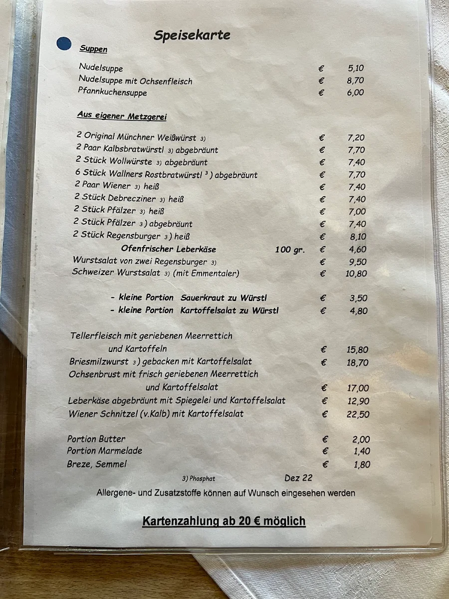 Speisekarte, Gaststätte Großmarkthalle