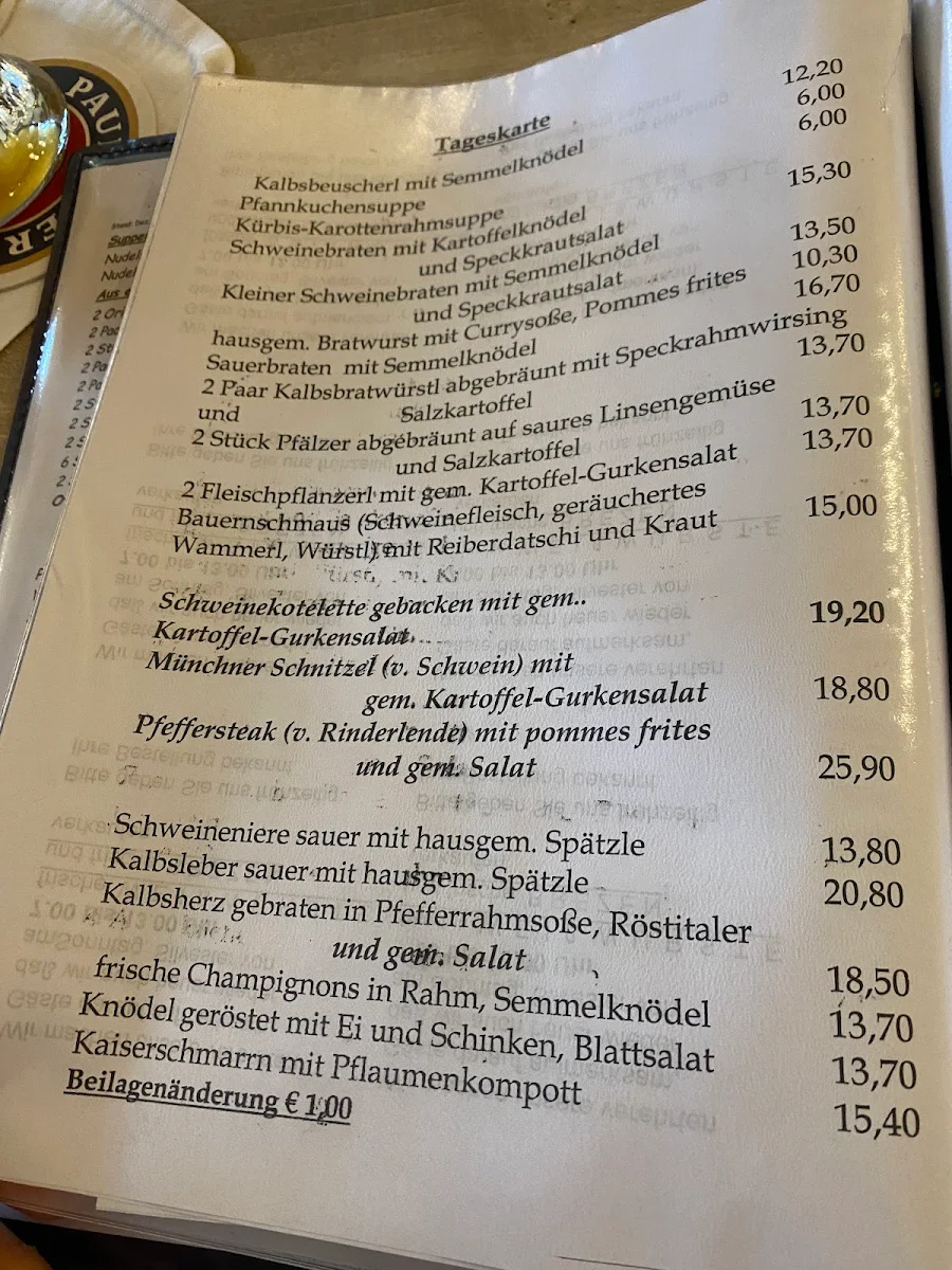 Speisekarte, Gaststätte Großmarkthalle