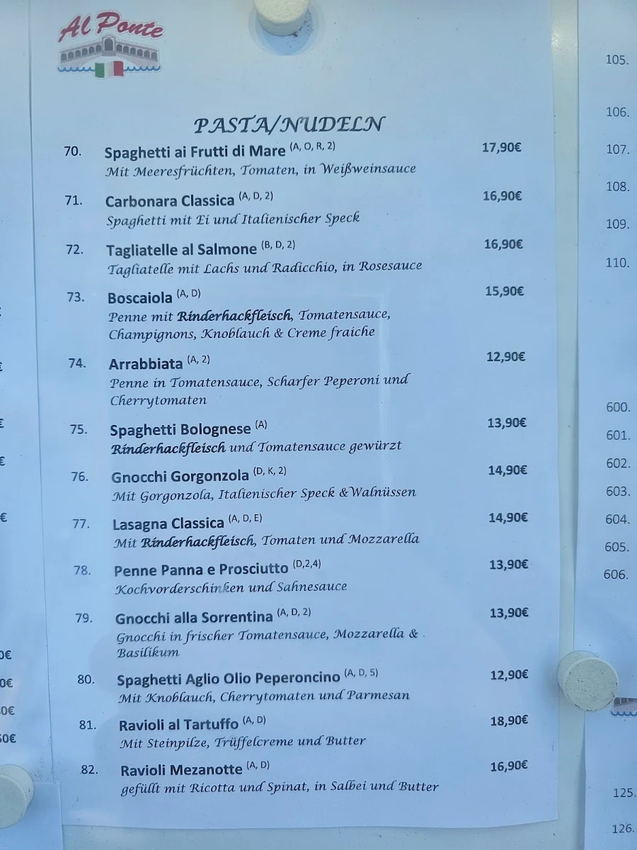 Speisekarte, Al Ponte