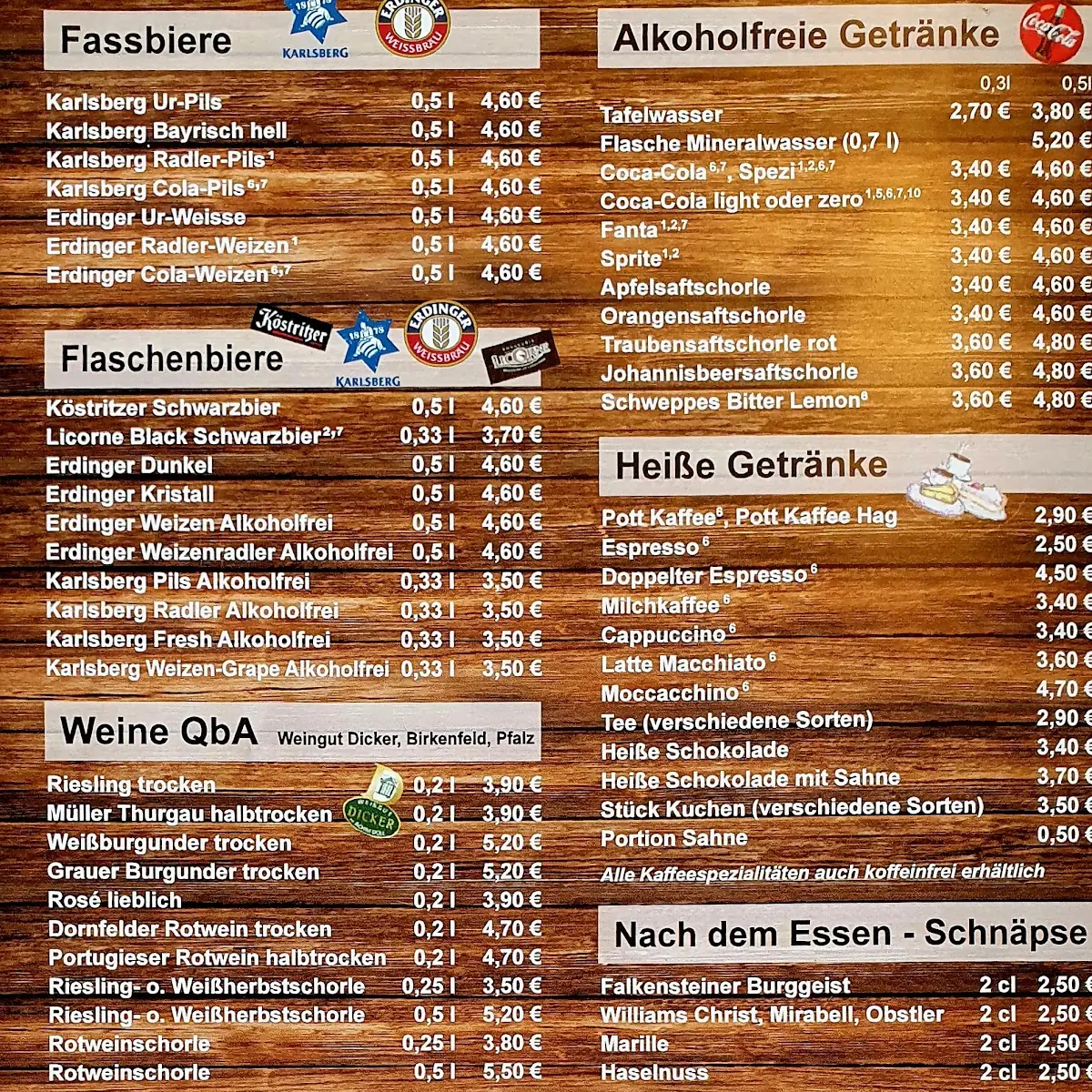 Speisekarte, Falkensteiner Hof