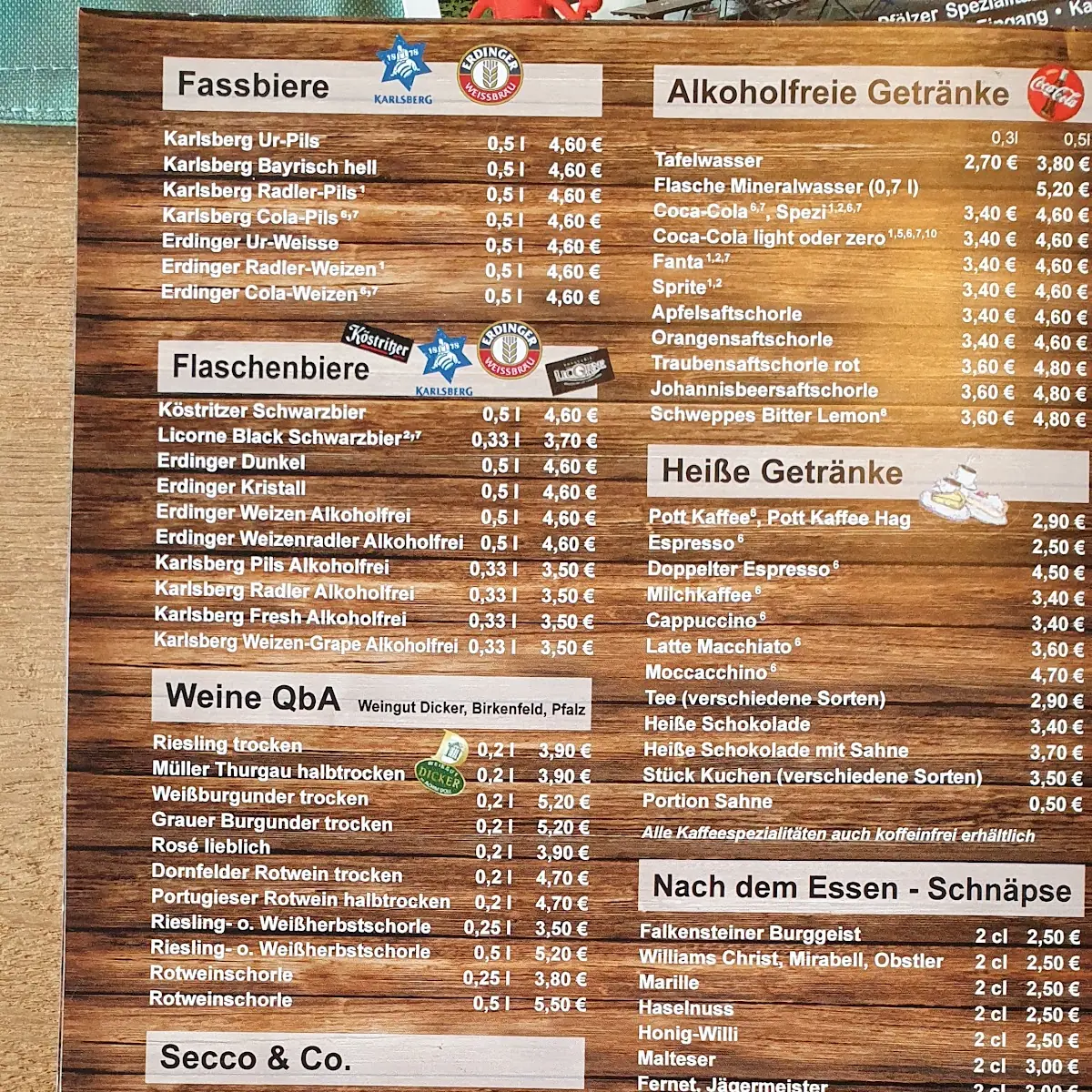 Speisekarte, Falkensteiner Hof
