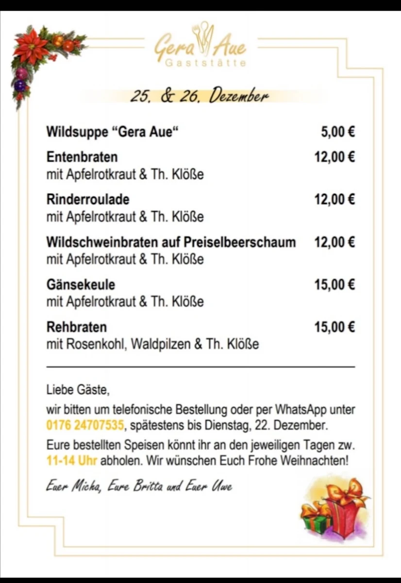 Speisekarte, Gera-Aue