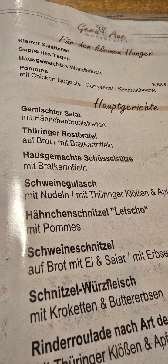 Speisekarte, Gera-Aue
