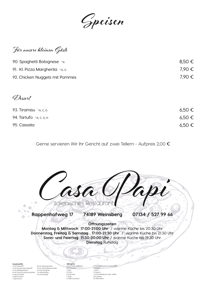 Speisekarte, Casa Papi