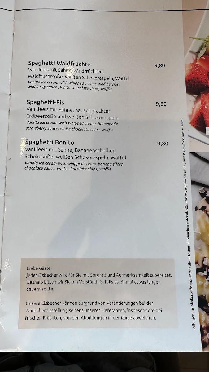 Speisekarte, Café La Luna