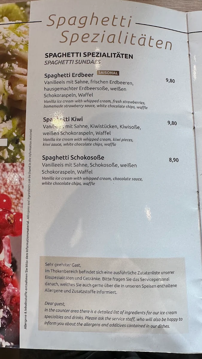 Speisekarte, Café La Luna