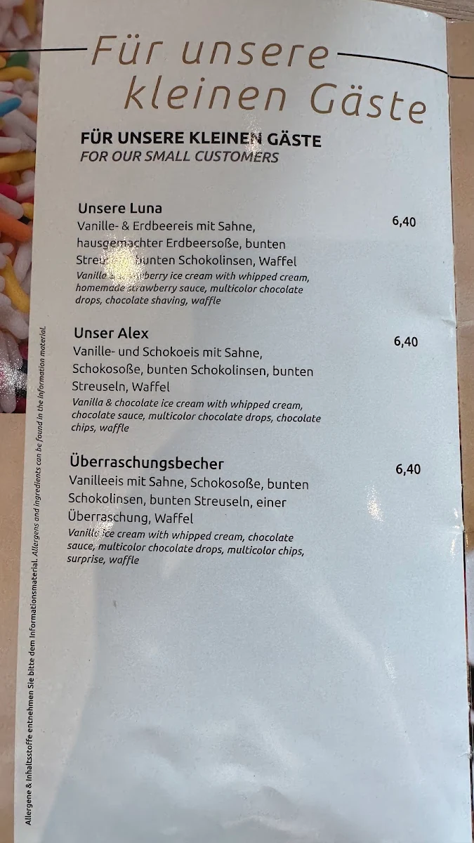 Speisekarte, Café La Luna