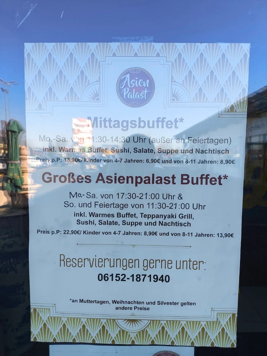 Speisekarte, Asienpalast Groß-Gerau