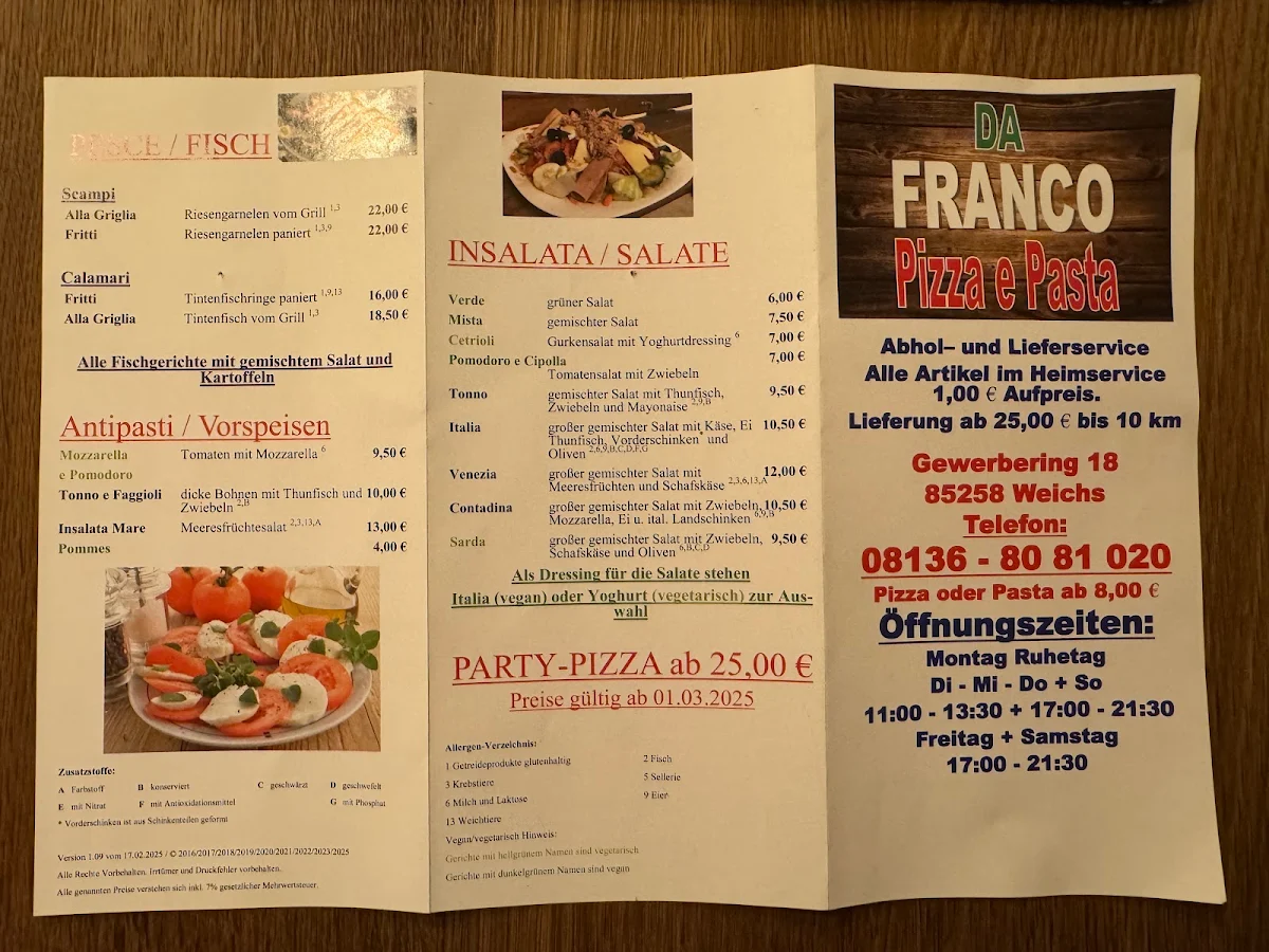 Speisekarte, ORIGINAL DA FRANCO