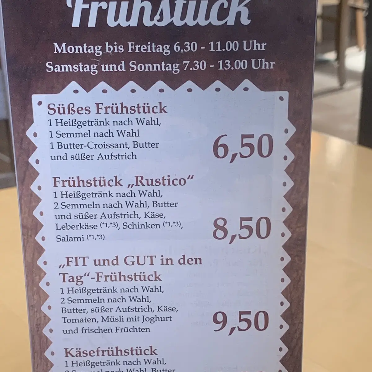 Speisekarte, Landbäckerei Sinz Füssen