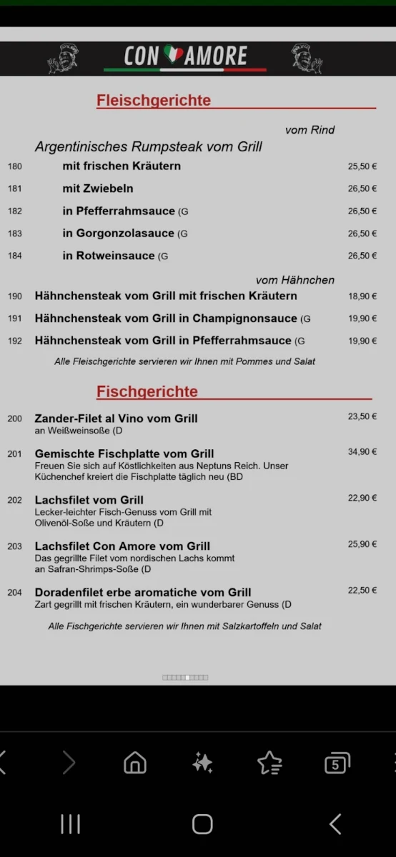 Speisekarte, Ristorante Pizzeria Con Amore