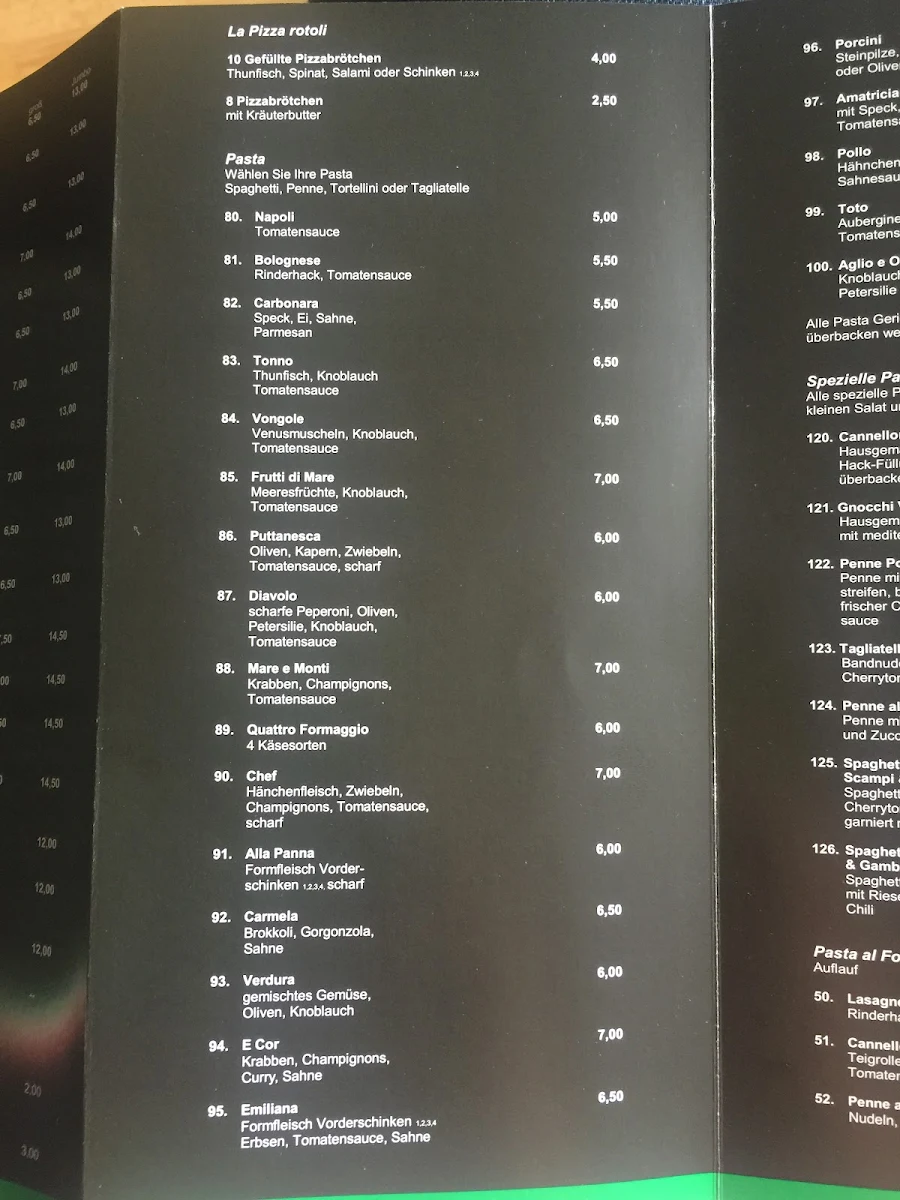 Speisekarte, Pizzeria Pizz e Cor Neuss