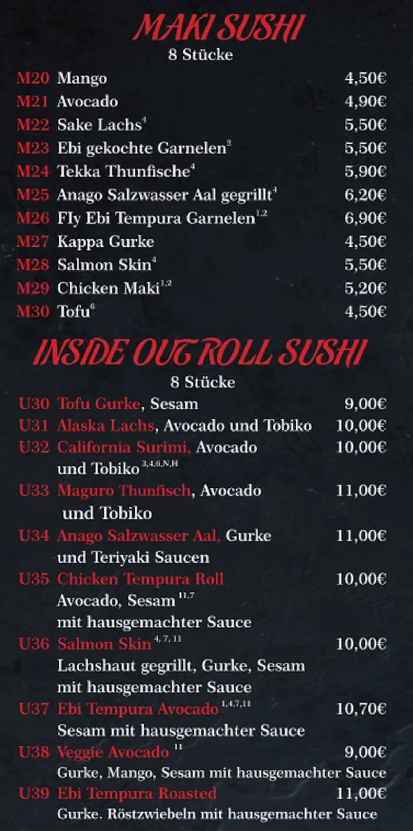 Speisekarte, Asia Koi