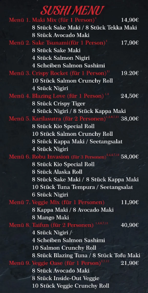 Speisekarte, Asia Koi