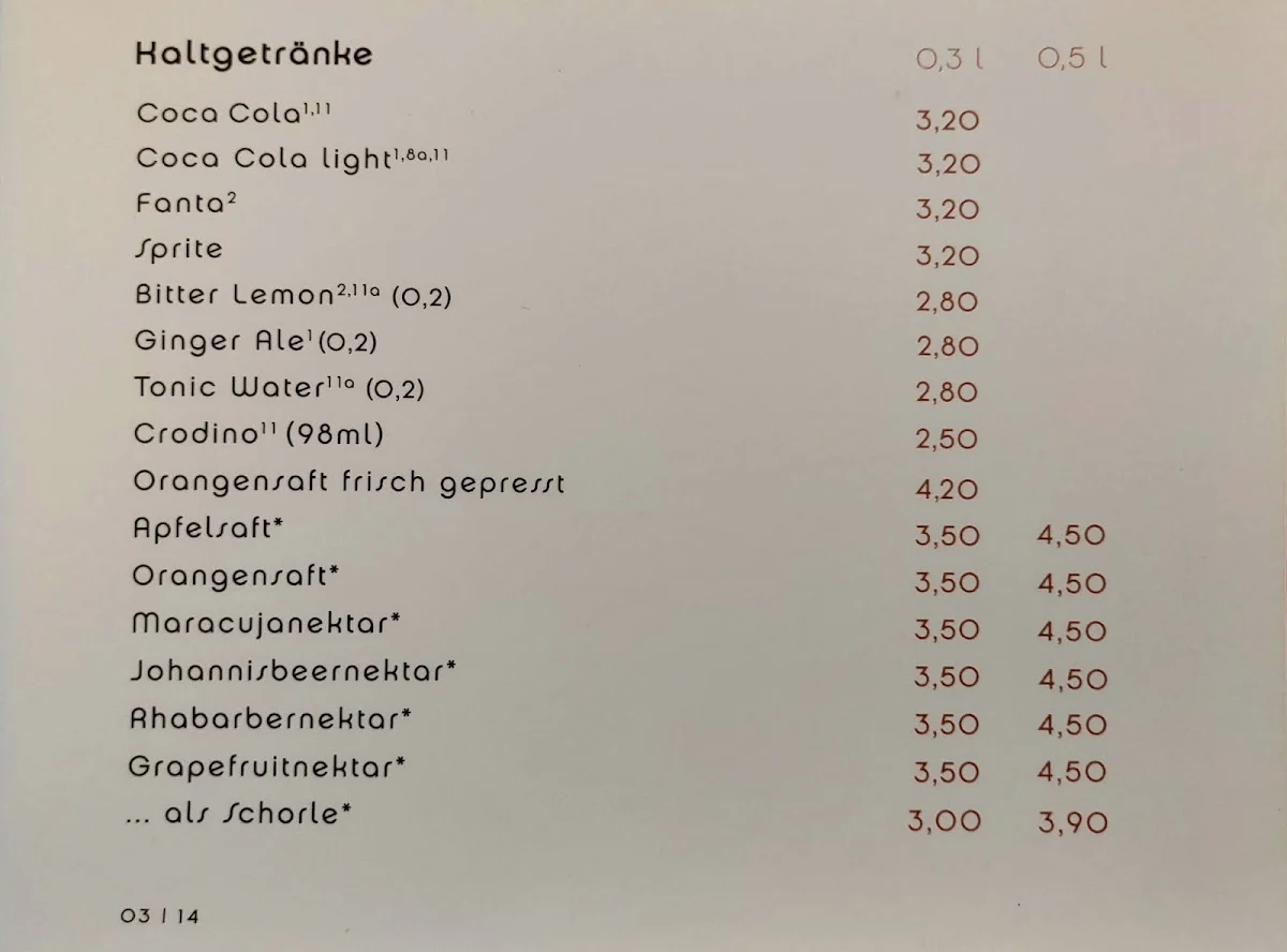Speisekarte, Rote Kapelle