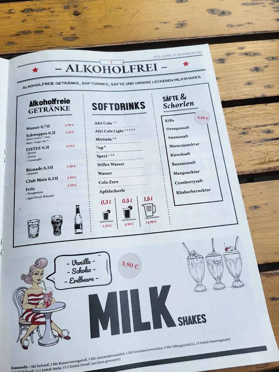 Speisekarte, Homeburgers