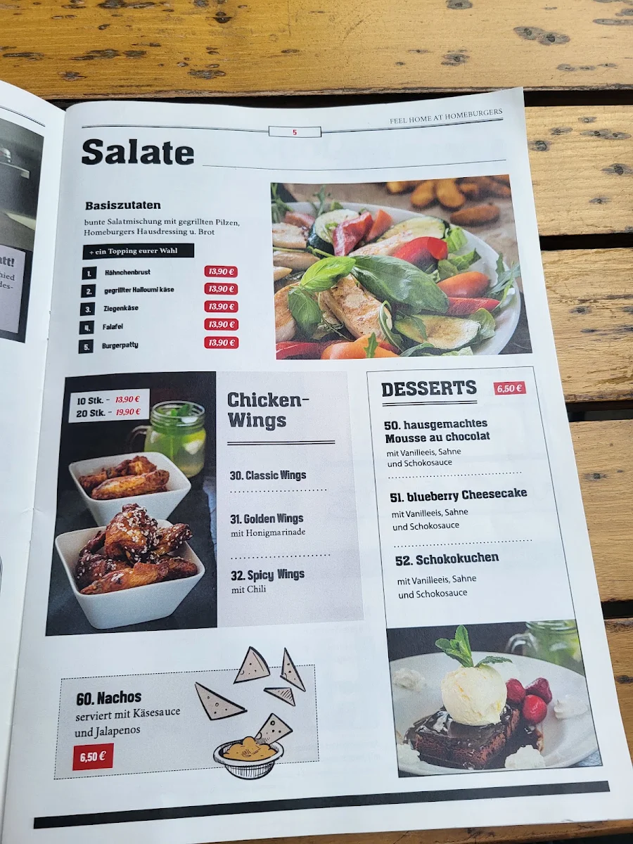 Speisekarte, Homeburgers