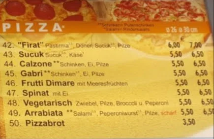 Speisekarte, Firat Grill