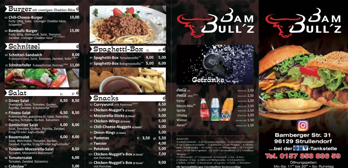 Speisekarte, Bam Bull'z Strullendorf