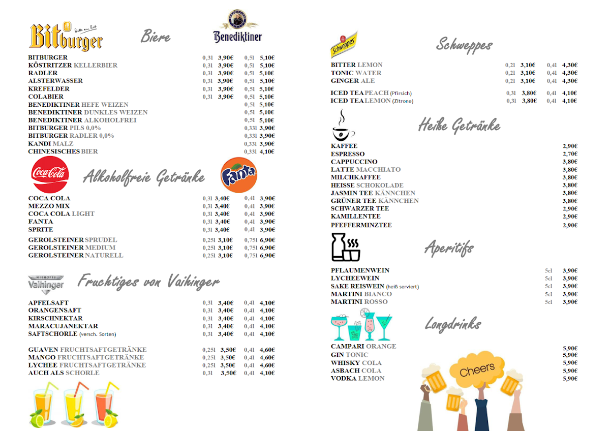Speisekarte, Mongolisches Grill-Restaurant “Asia-Palast“