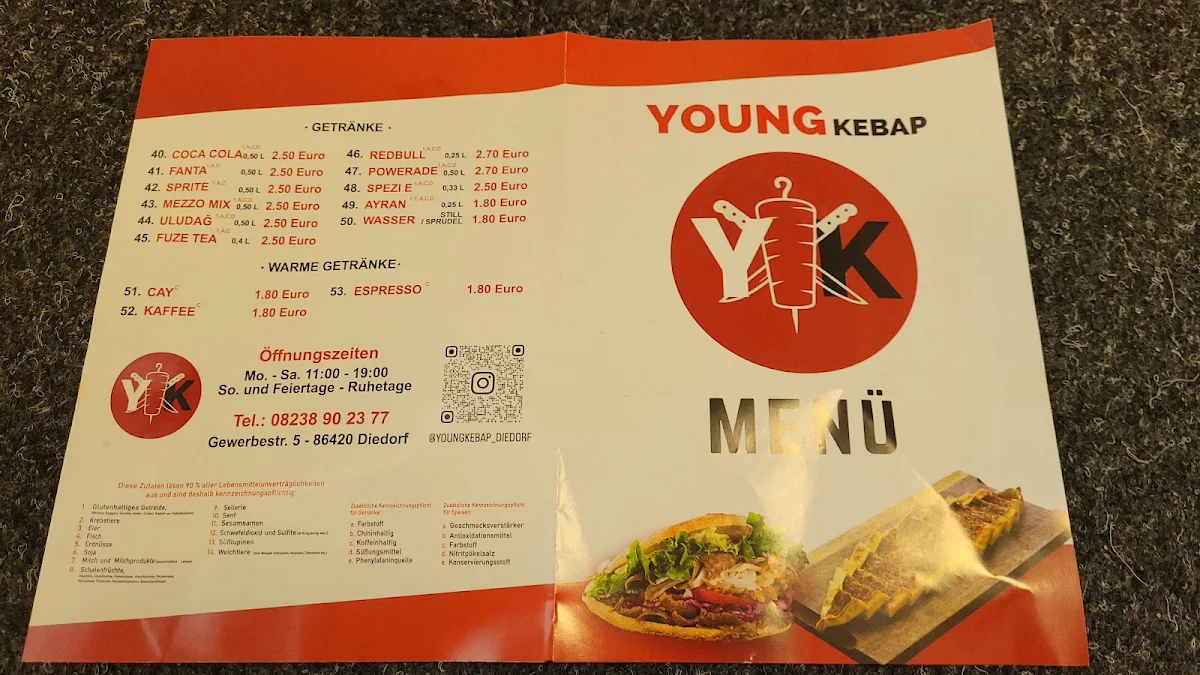 Speisekarte, Restaurant Young Kebap