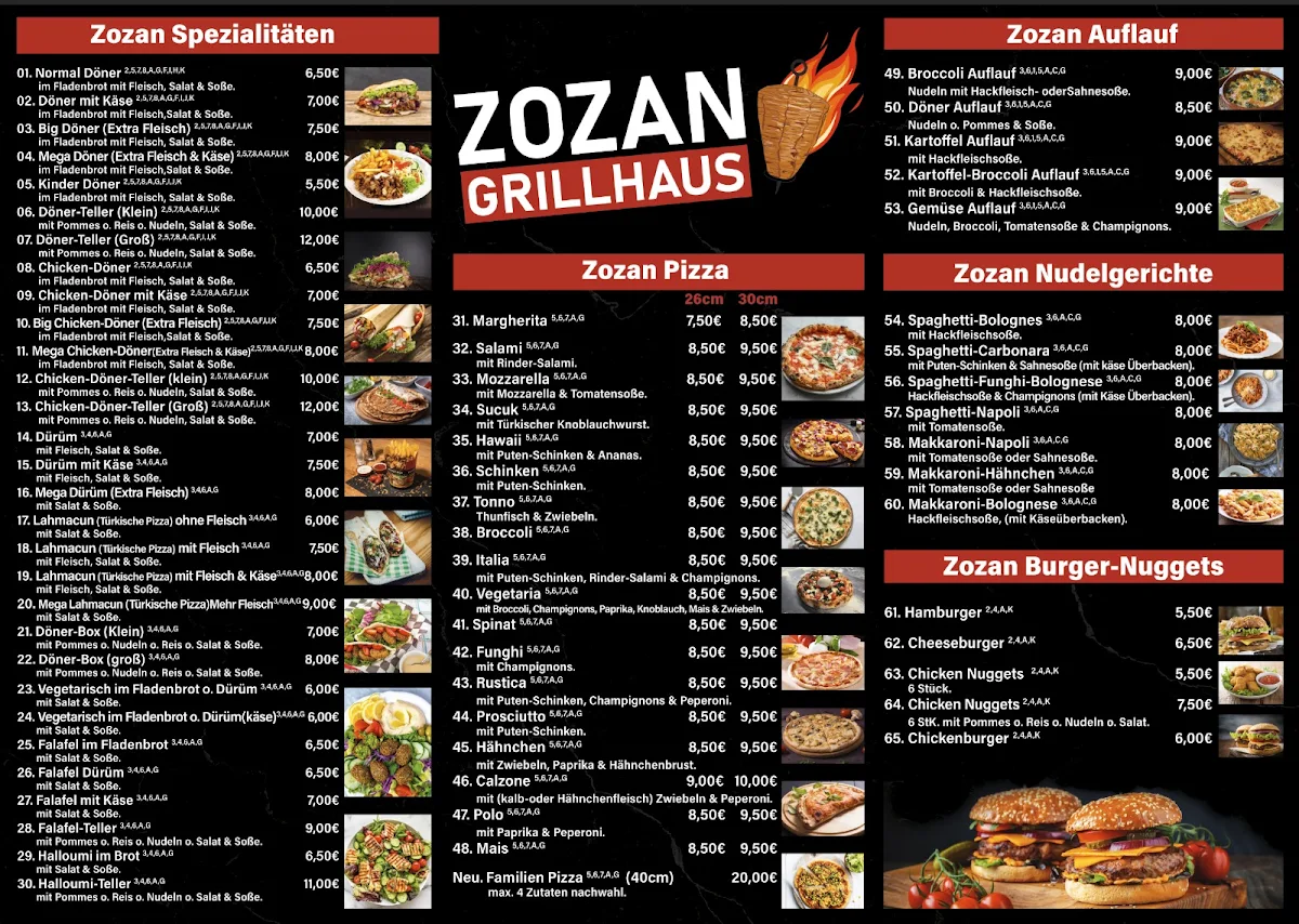Speisekarte, Zozan Grillhaus