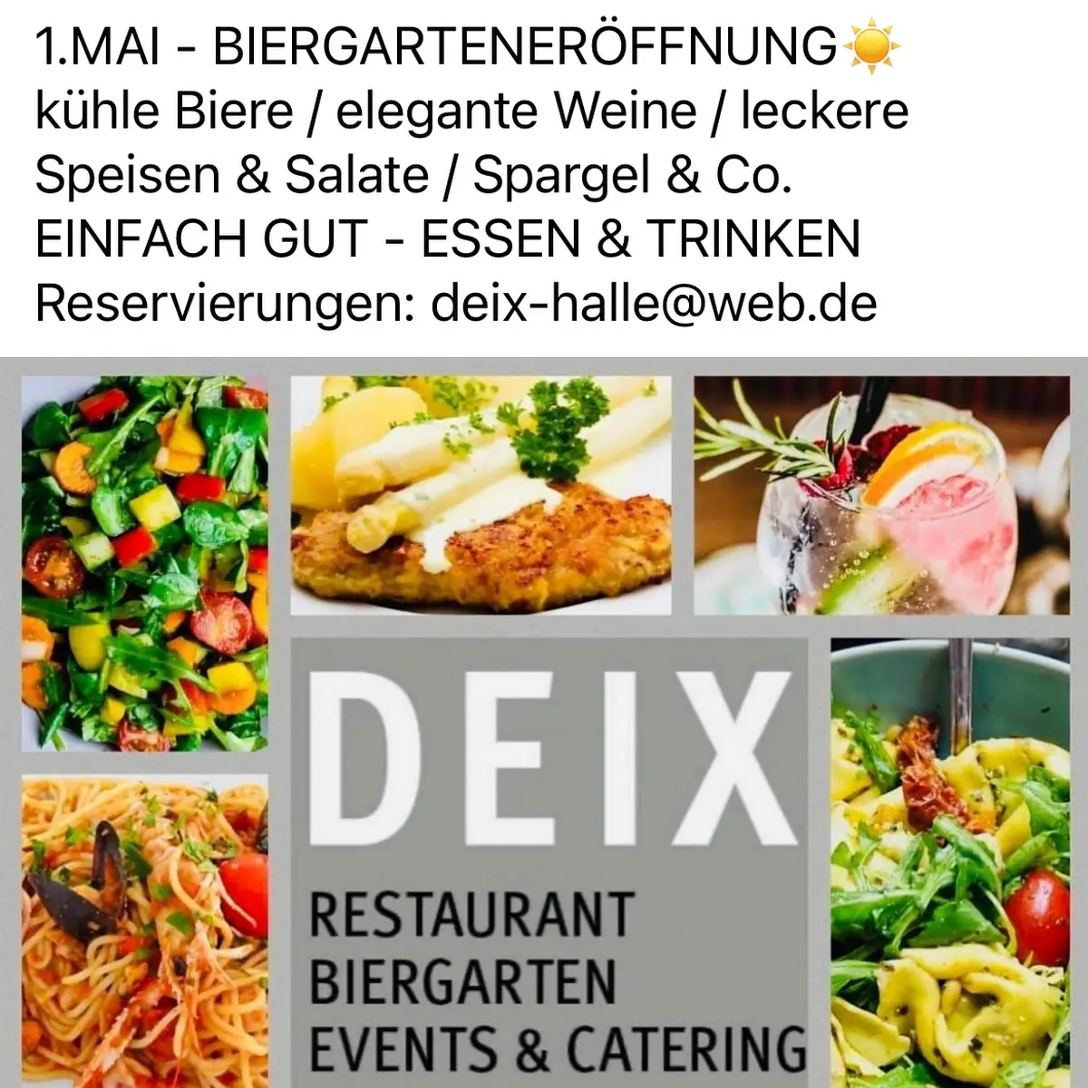 Speisekarte, DEIX-Restaurant/Biergarten