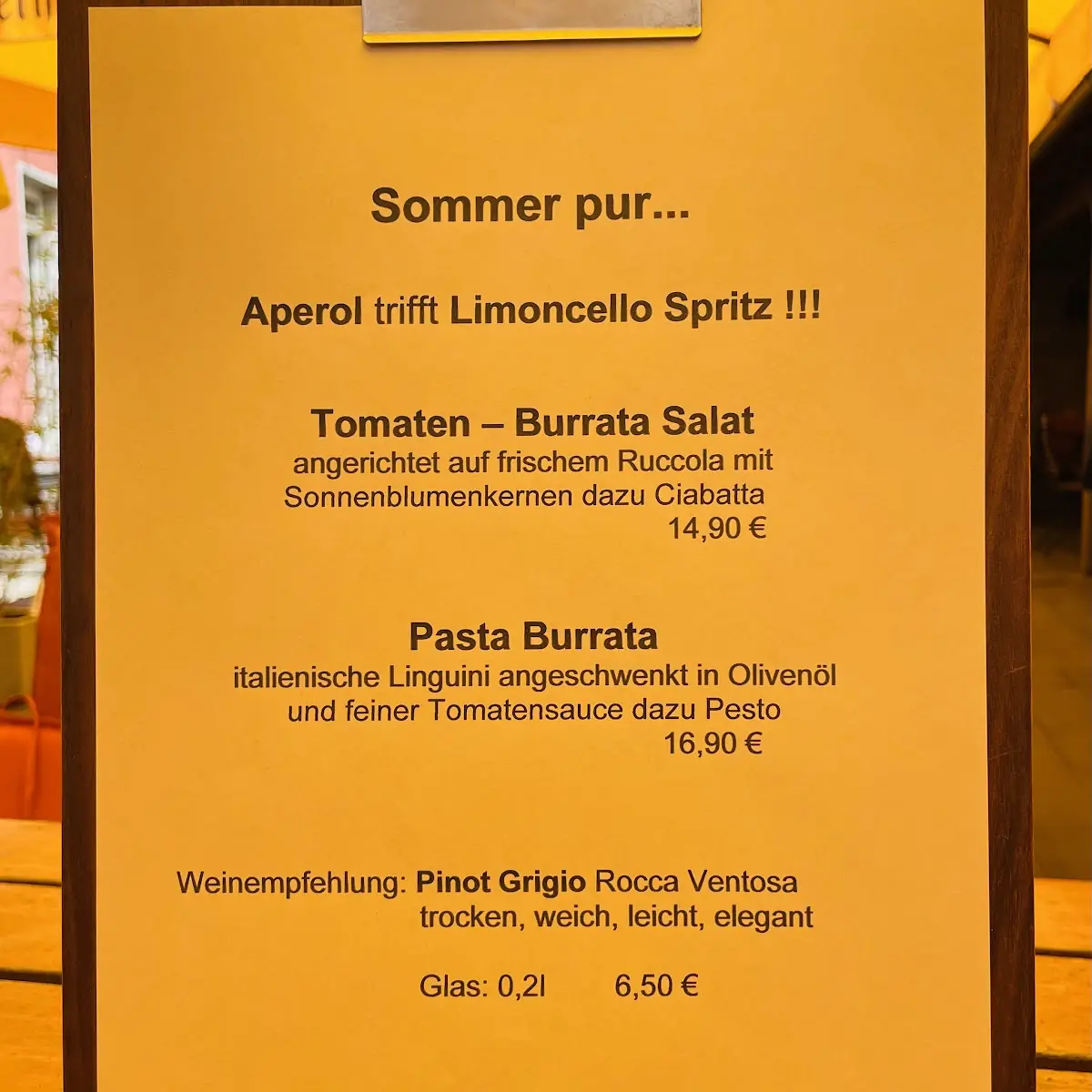 Speisekarte, DEIX-Restaurant/Biergarten