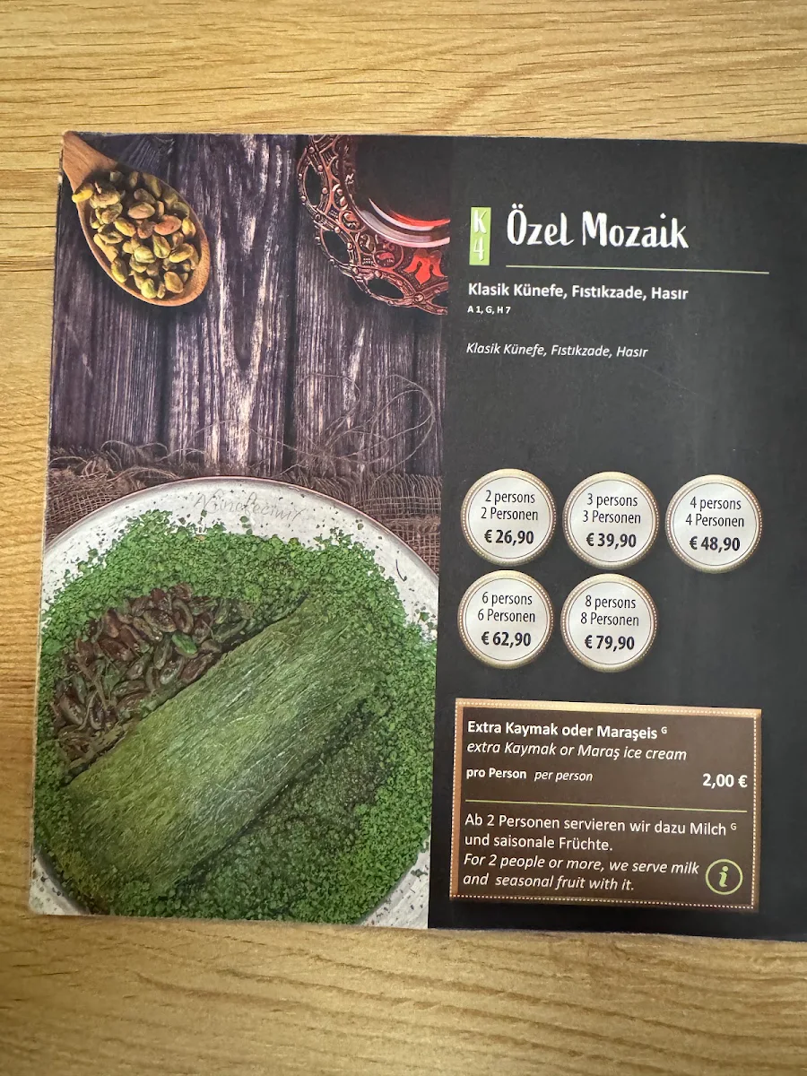 Speisekarte, Demlik Künefecim Café