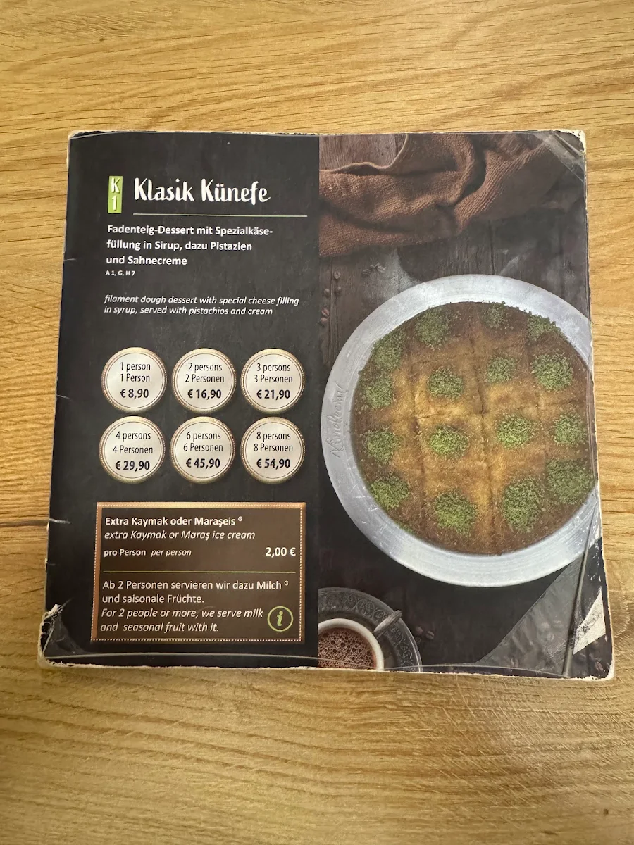 Speisekarte, Demlik Künefecim Café