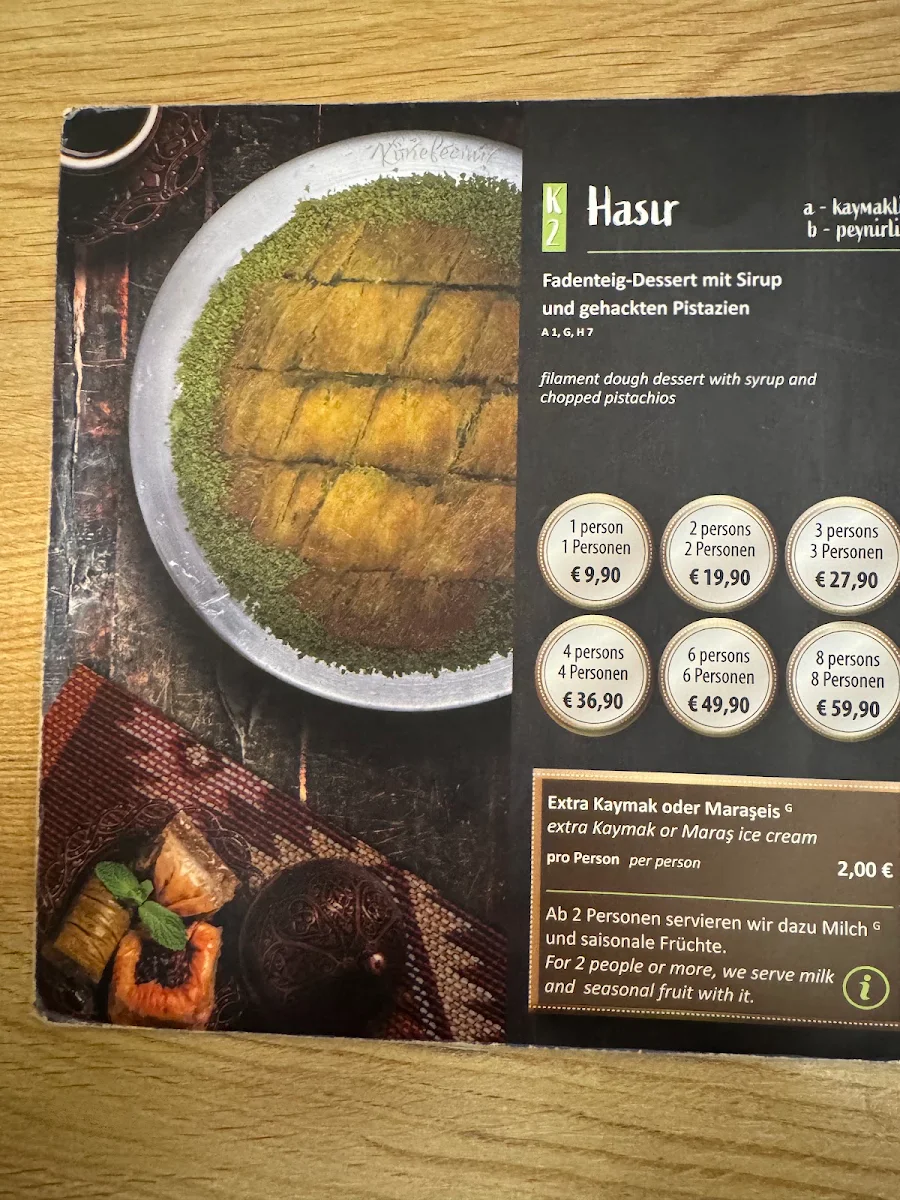 Speisekarte, Demlik Künefecim Café