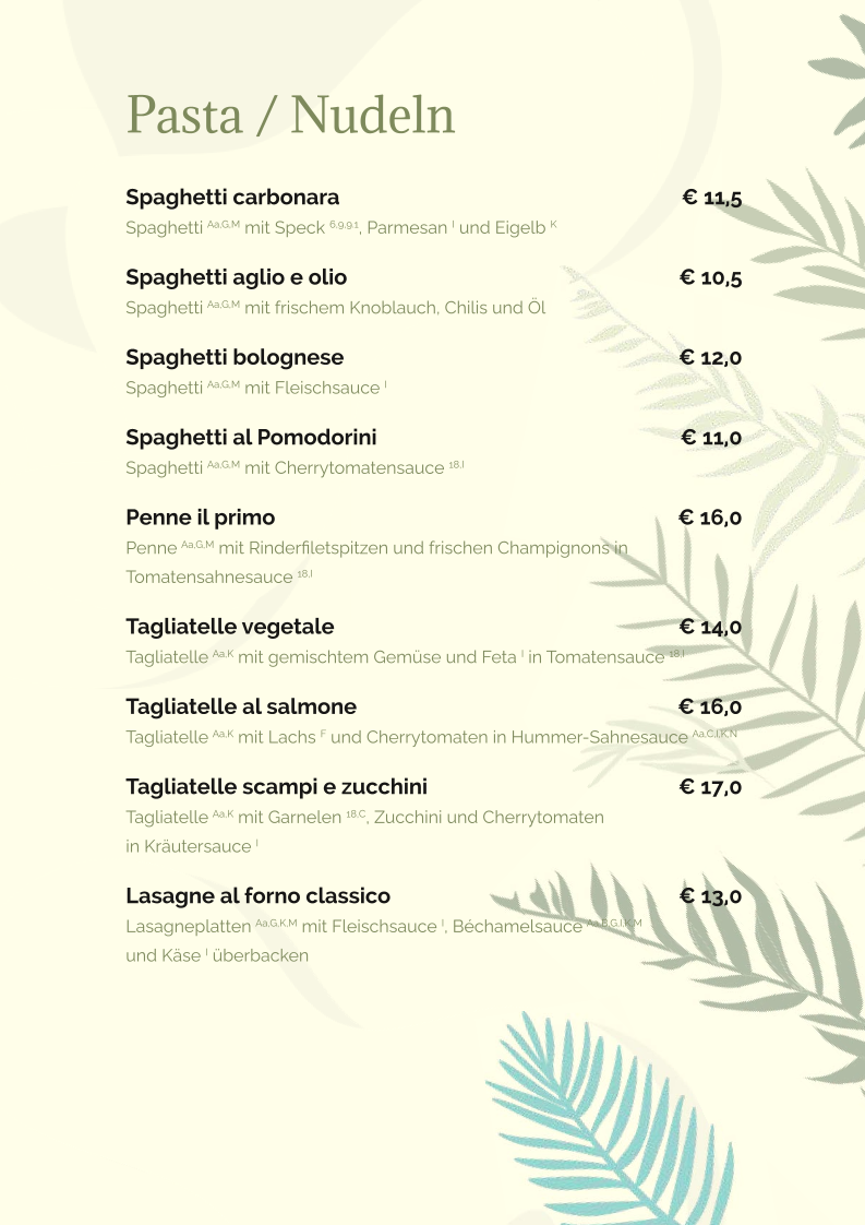 Speisekarte, Trattoria Il Primo