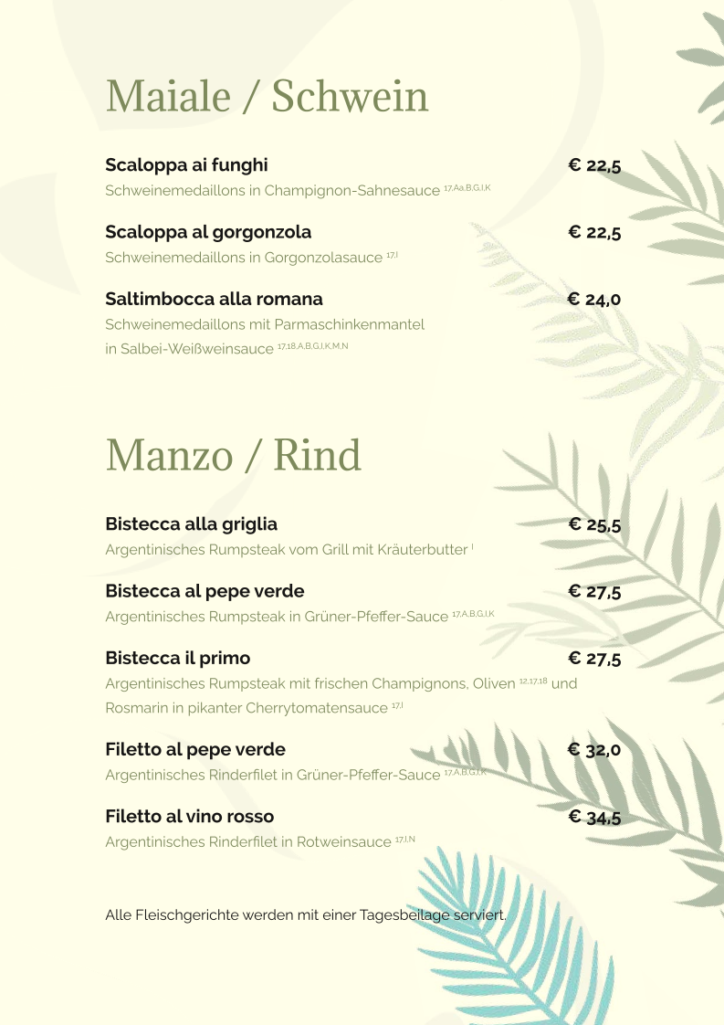 Speisekarte, Trattoria Il Primo