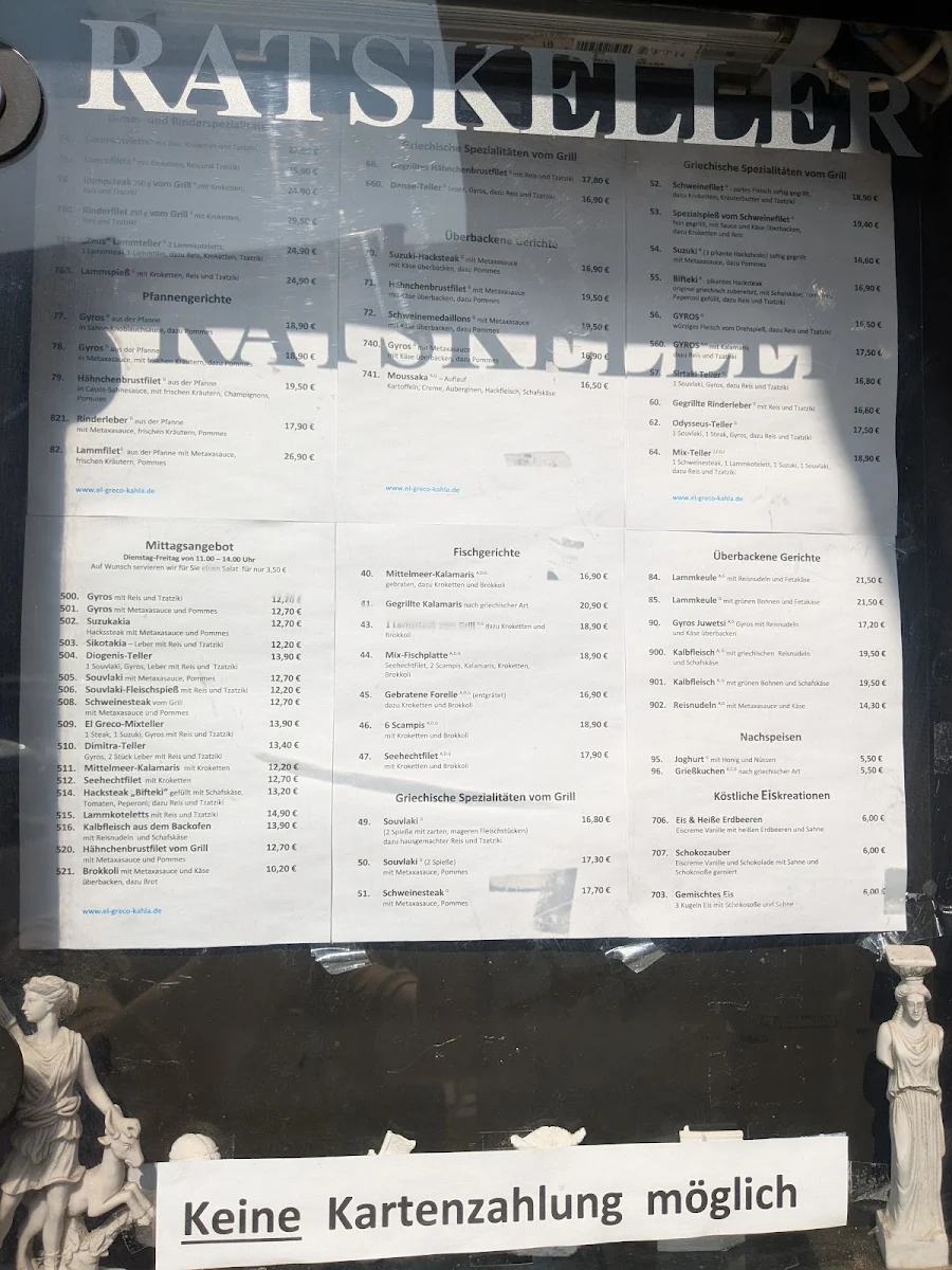 Speisekarte, Restaurant EL GRECO