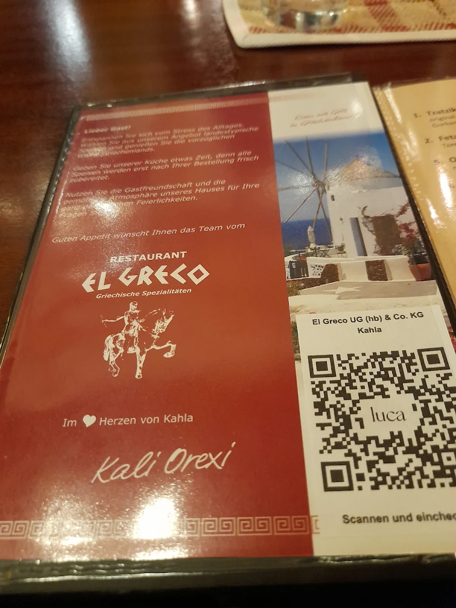 Speisekarte, Restaurant EL GRECO