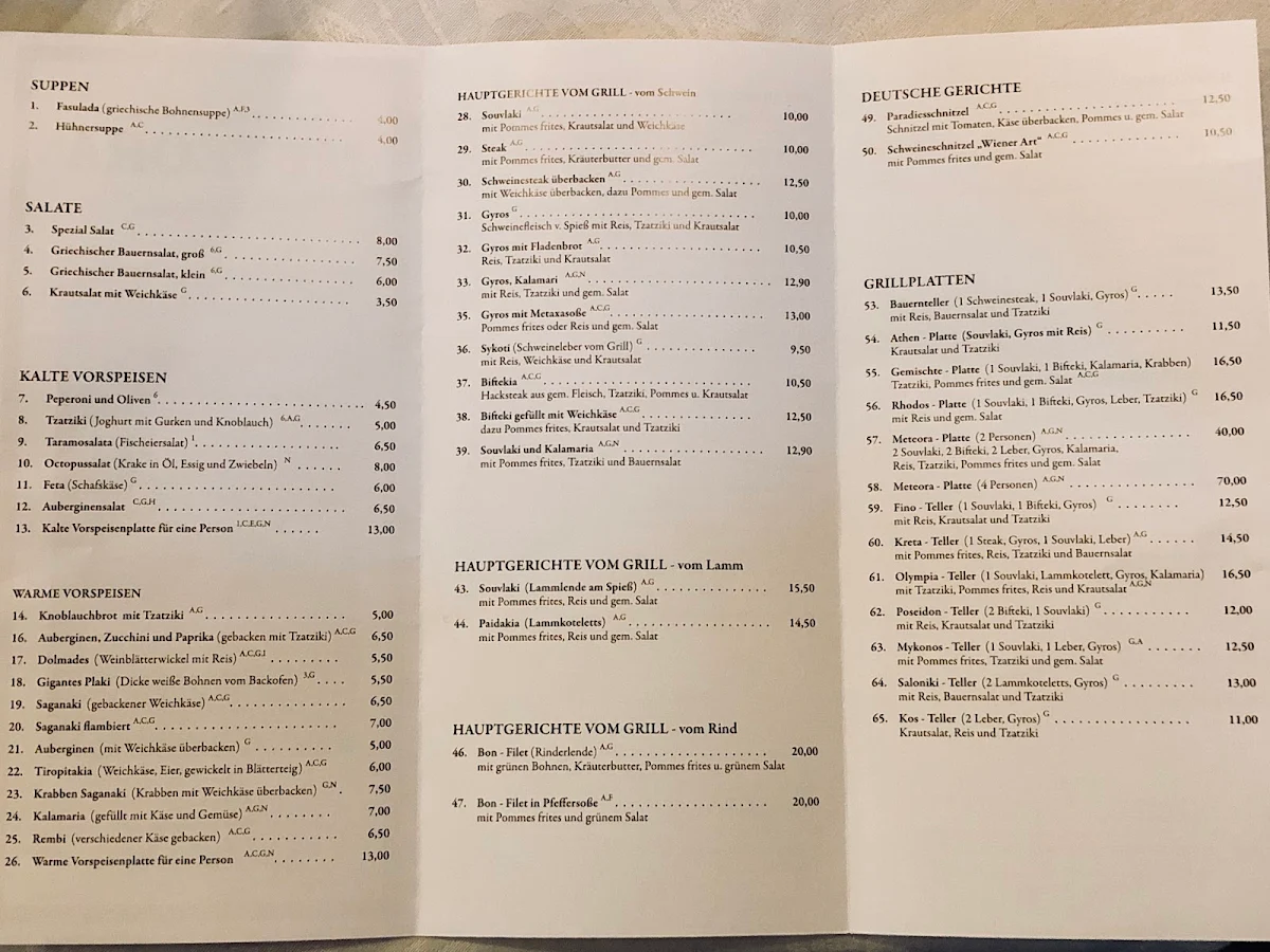 Speisekarte, Restaurant Meteora Waldschänke