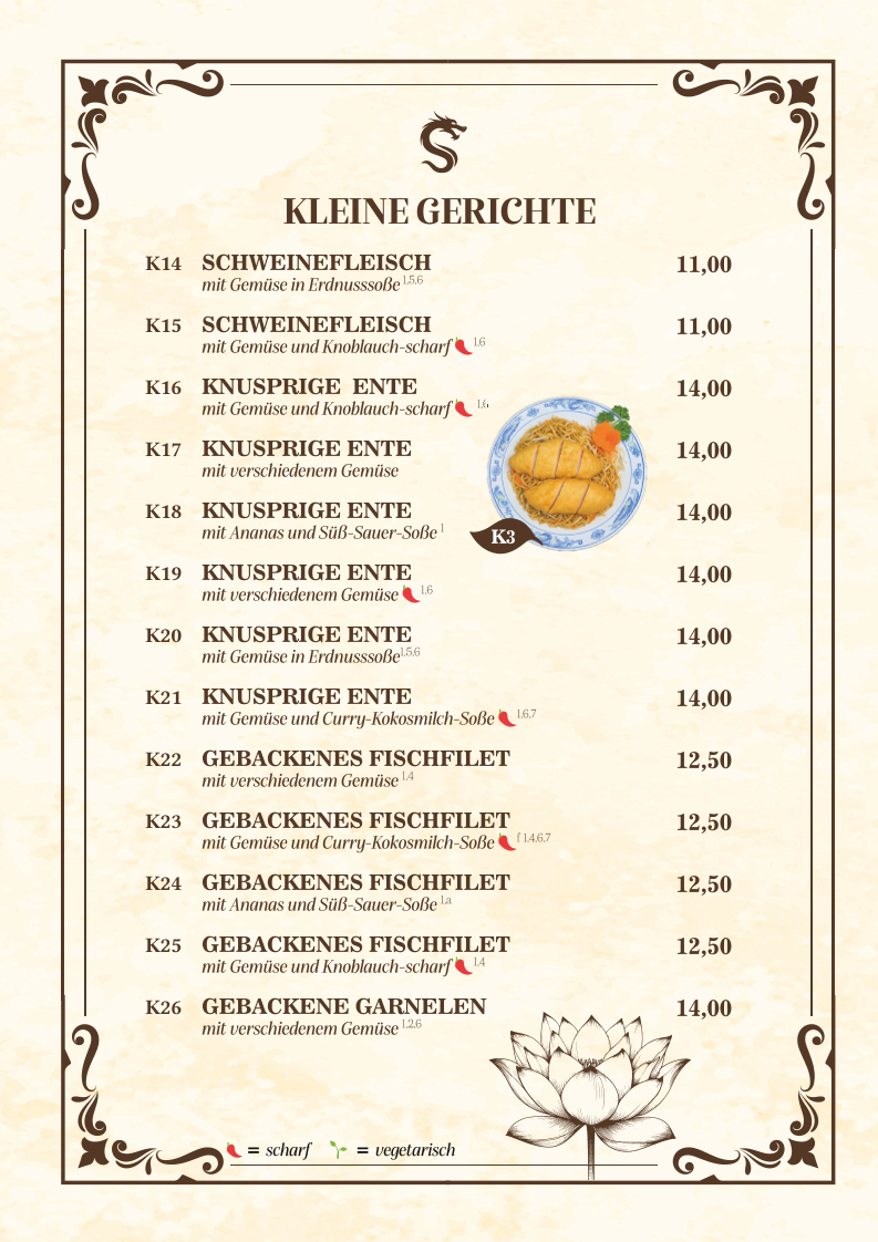 Speisekarte, Restaurant Long Quan