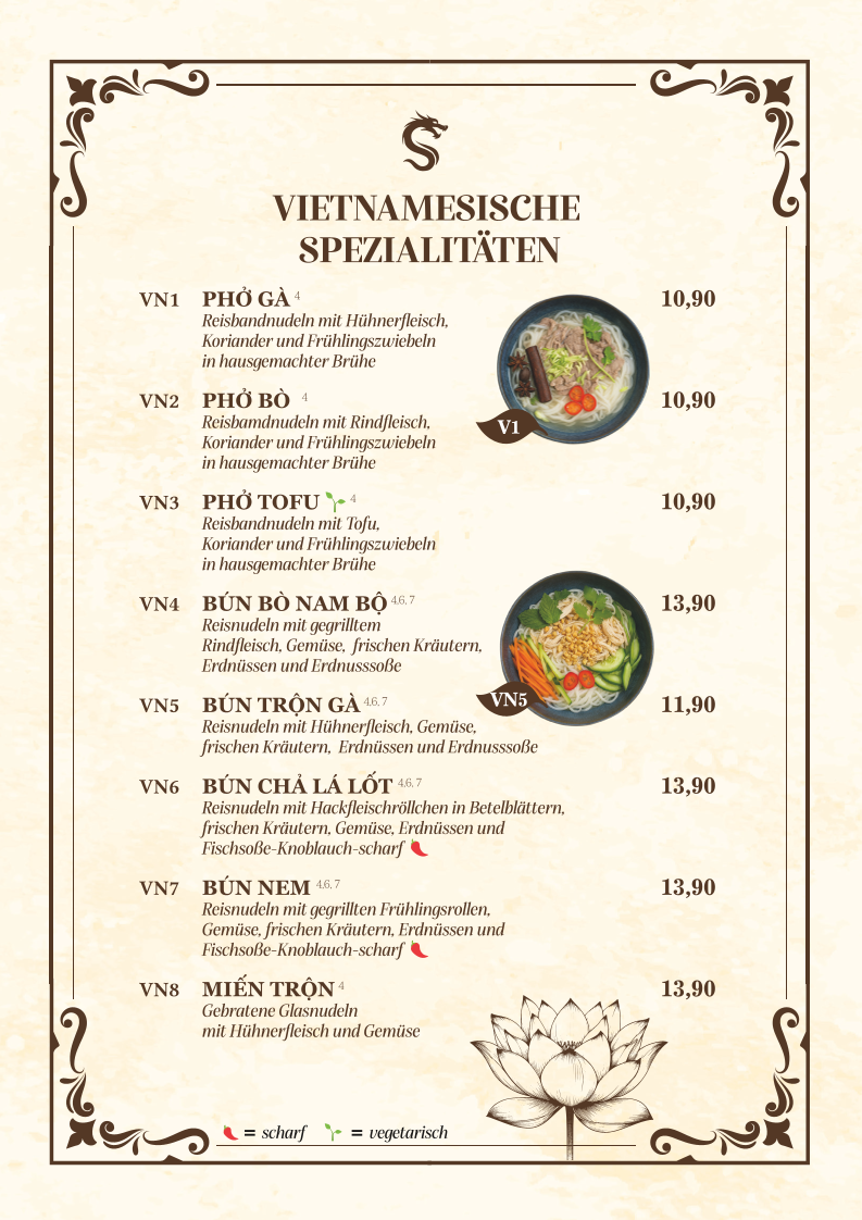 Speisekarte, Restaurant Long Quan