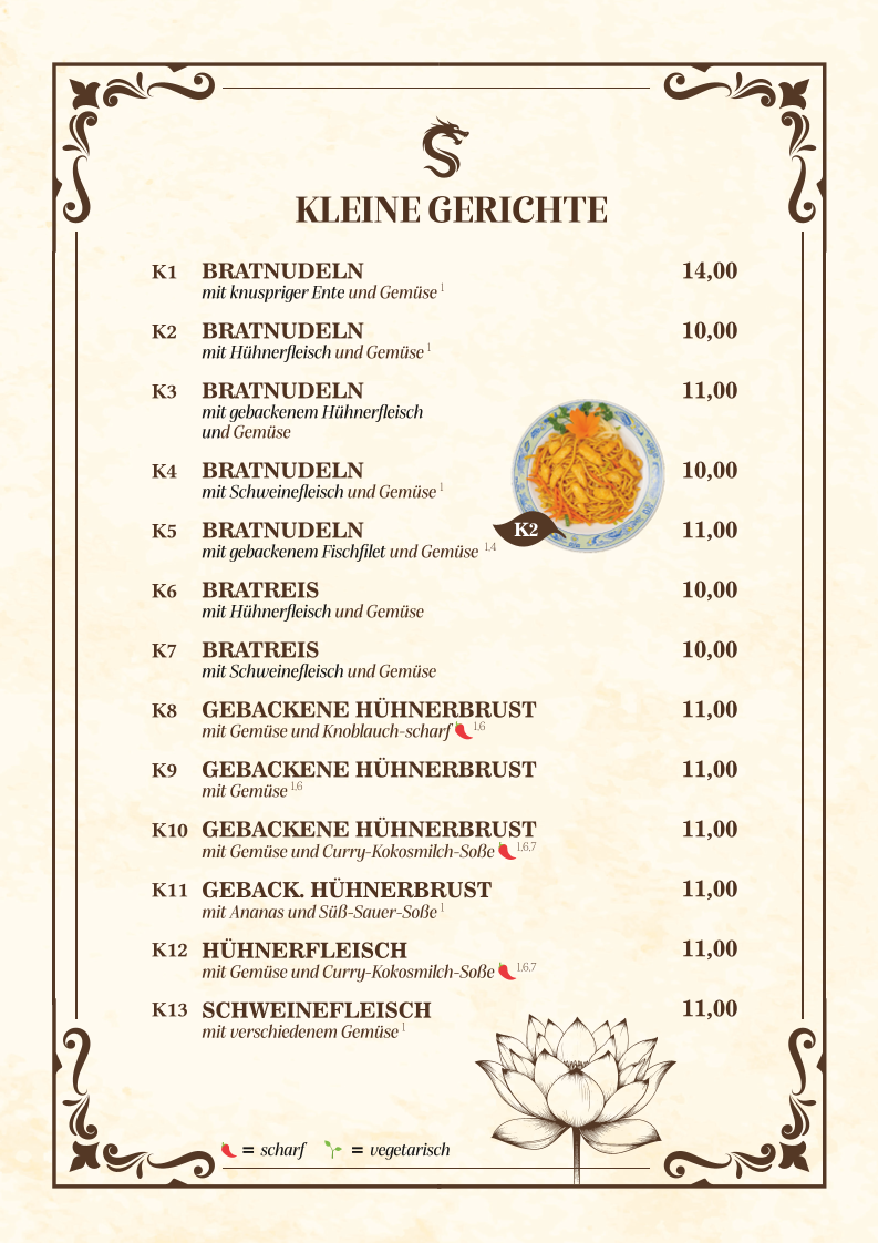 Speisekarte, Restaurant Long Quan
