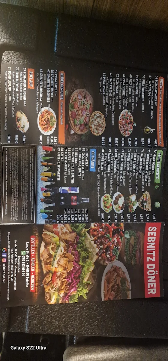 Speisekarte, Sebnitz Döner