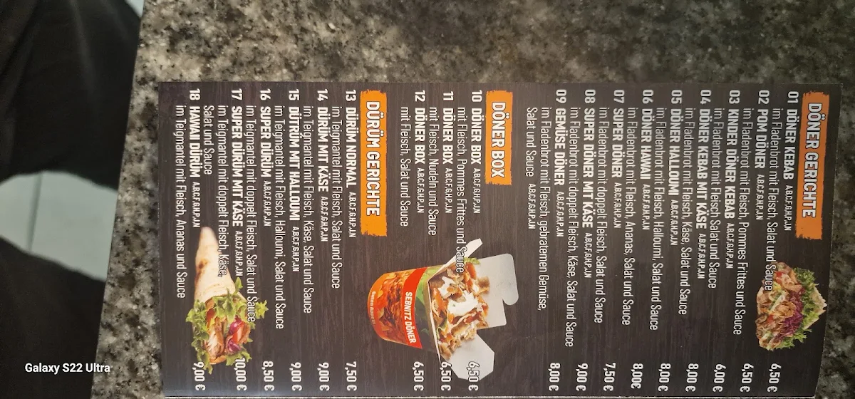 Speisekarte, Sebnitz Döner