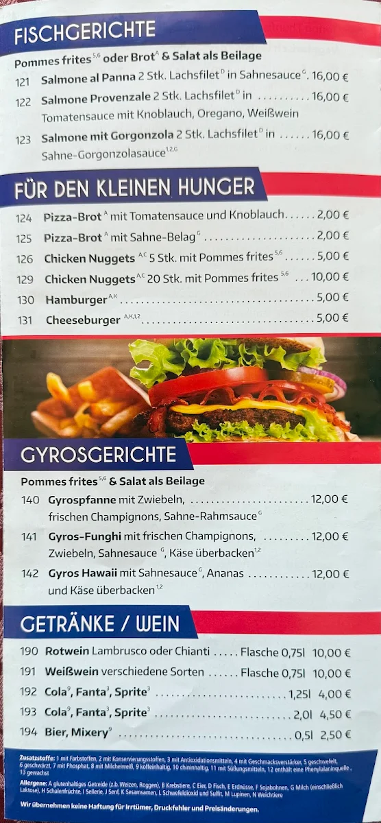 Speisekarte, Pizzeria Preet