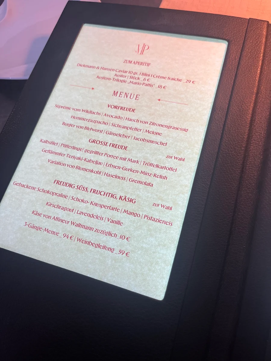 Speisekarte, Mario Pattis Restaurant Feine Kost & Pattis Kantine