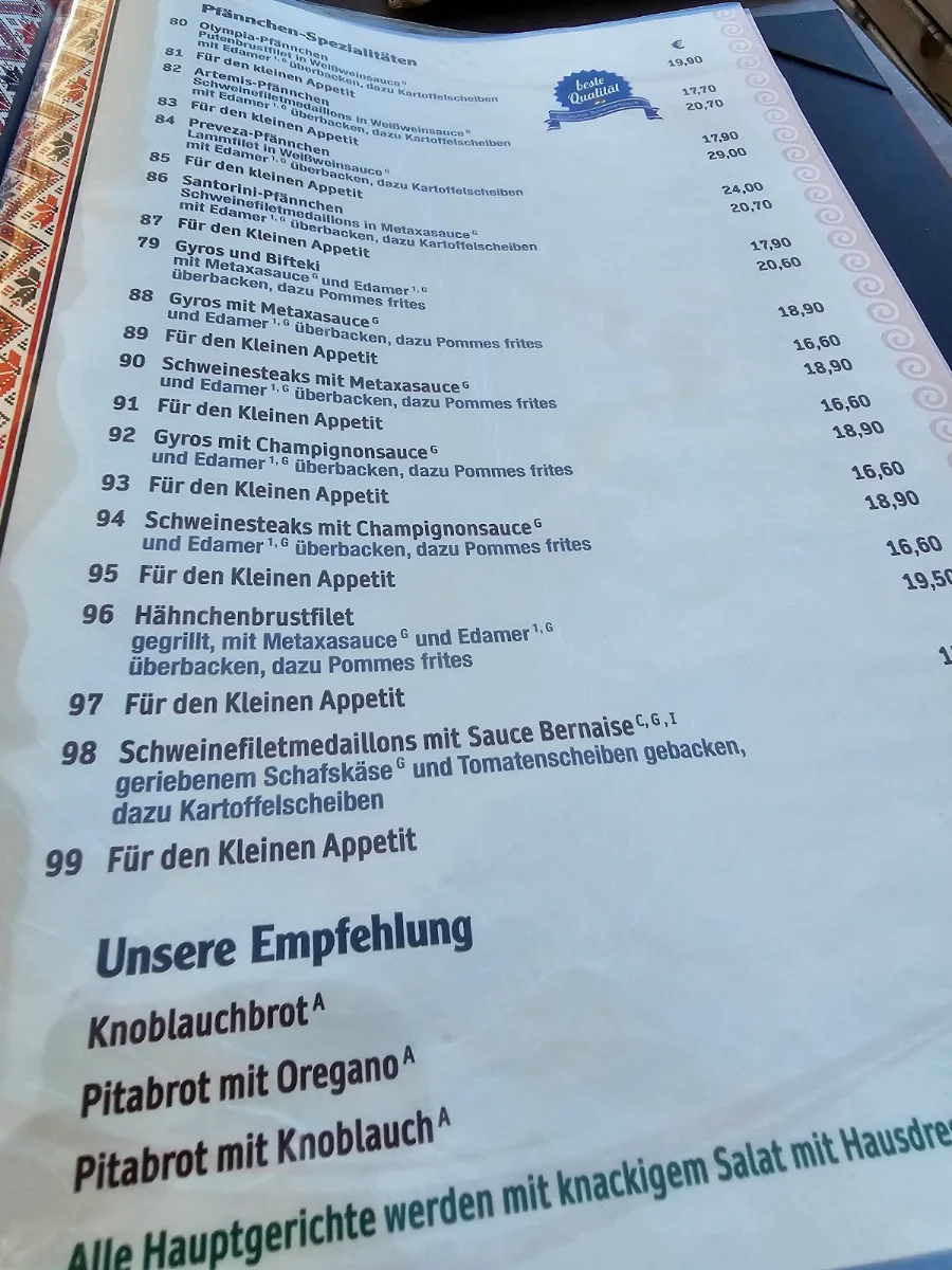 Speisekarte, Ikaros