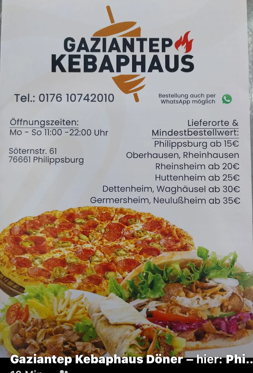 Speisekarte, Gaziantep Kebaphaus Philippsburg