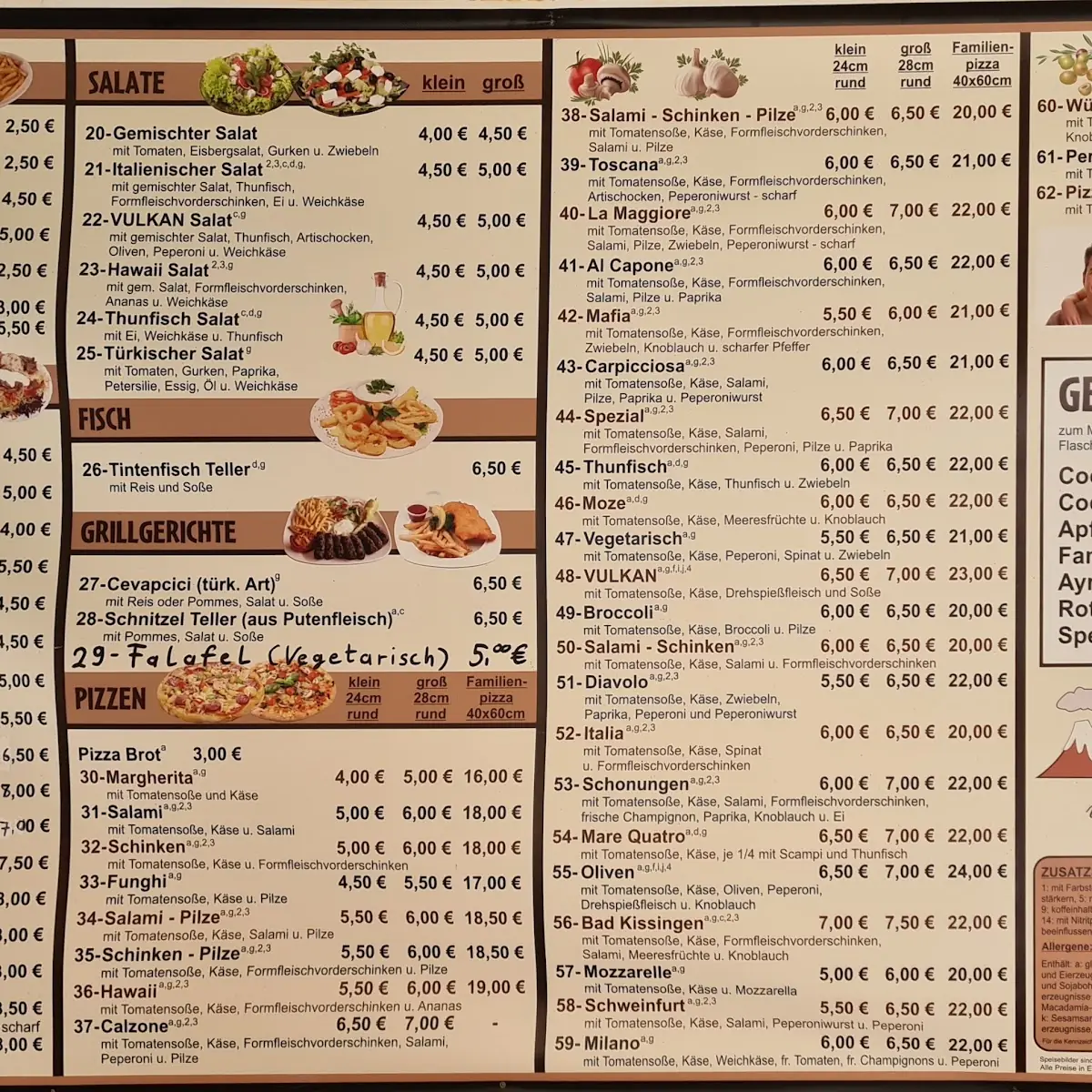 Speisekarte, Vulkan Bistro Grill