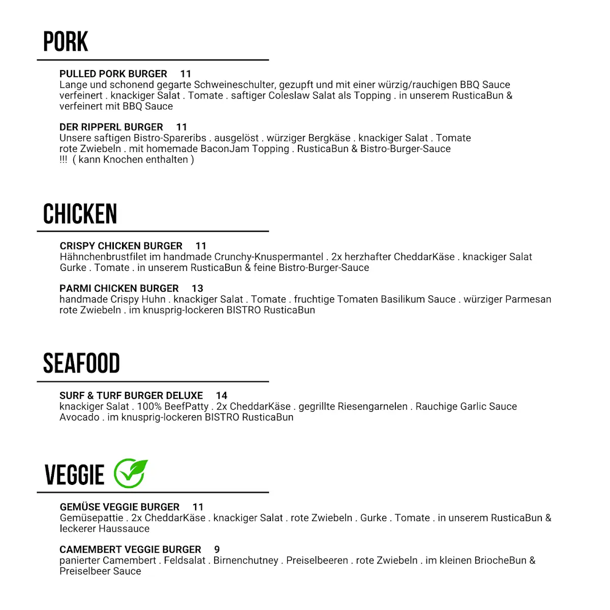 Speisekarte, Das Bistro & Kleinkunstbühne - Laufen
