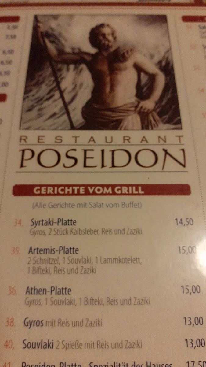 Speisekarte, Restaurant Poseidon - Dimi Mitsioulas