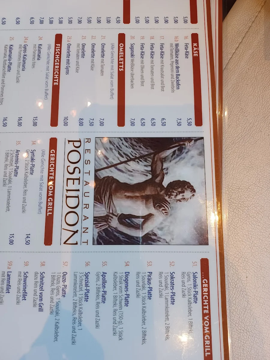 Speisekarte, Restaurant Poseidon - Dimi Mitsioulas