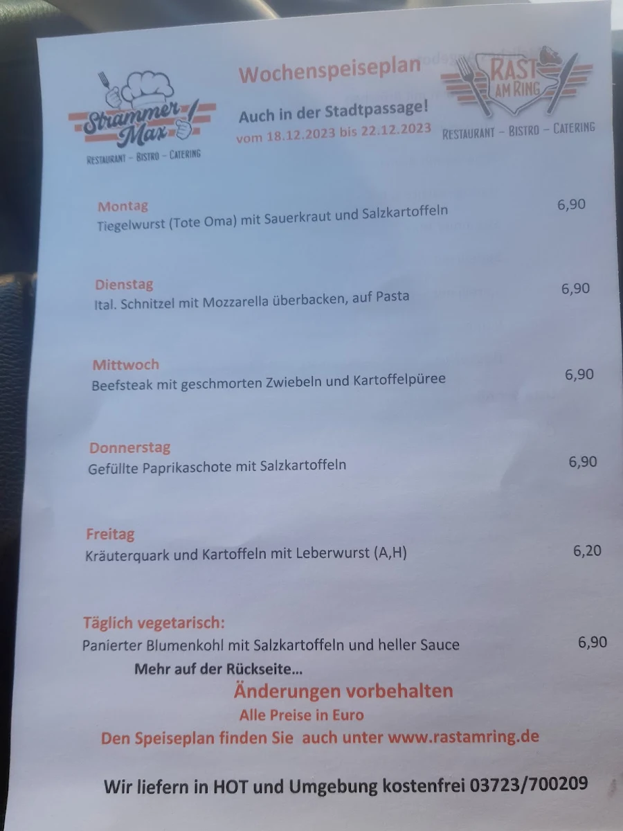 Speisekarte, Rast am Ring